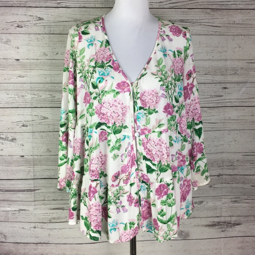 Show Me Your Mumu Floral V-Neck Button Front Marlow Swing Top